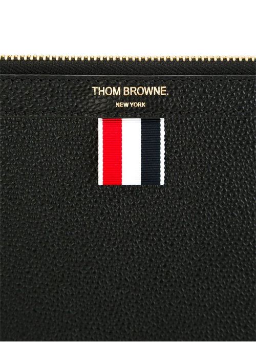 Black leather logo pouch THOM BROWNE | MAC021L00198001